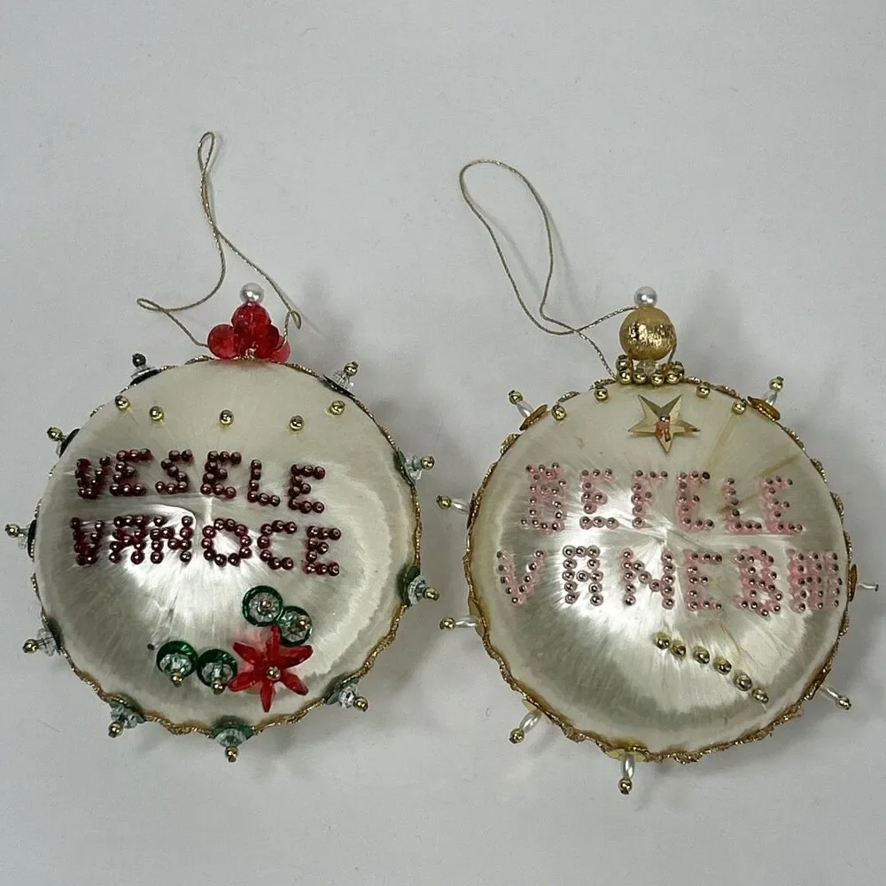 Beaded Sequin Christmas Ornament Lot Push Pin Tassel Satin Jeweled Czech